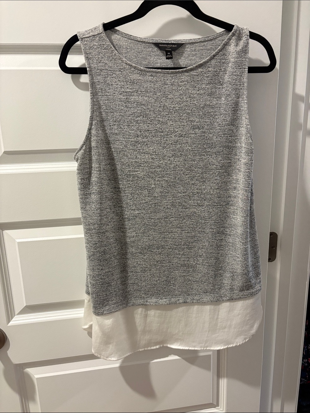 Banana Republic Light Heather Gray Tank with Cream Layered Hem